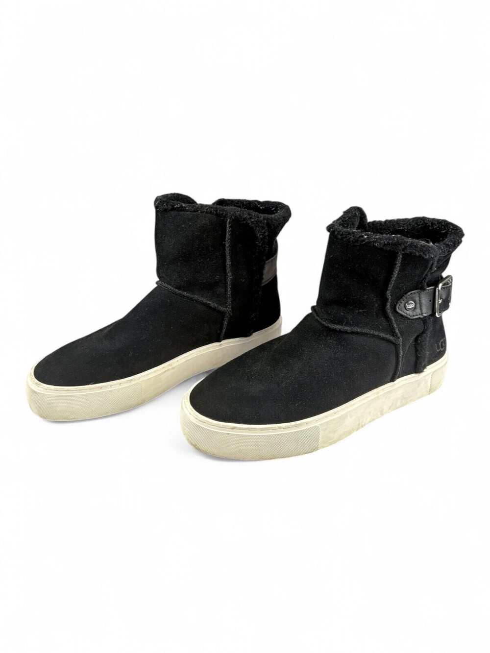 UGG Black Suede Shearling Platform Ankle Boots Sz 8